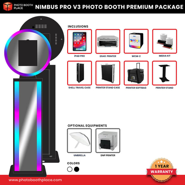 Nimbus Pro V3 Mirror LED iPad Booth Business Premium Package (DS40 Printer)